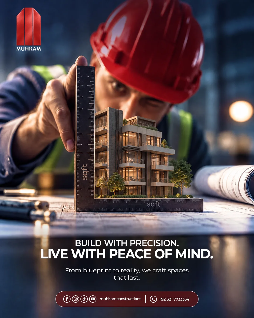 Muhkam Constructions & Developers Social Media Posts – graphic design by Hayyat Marketing